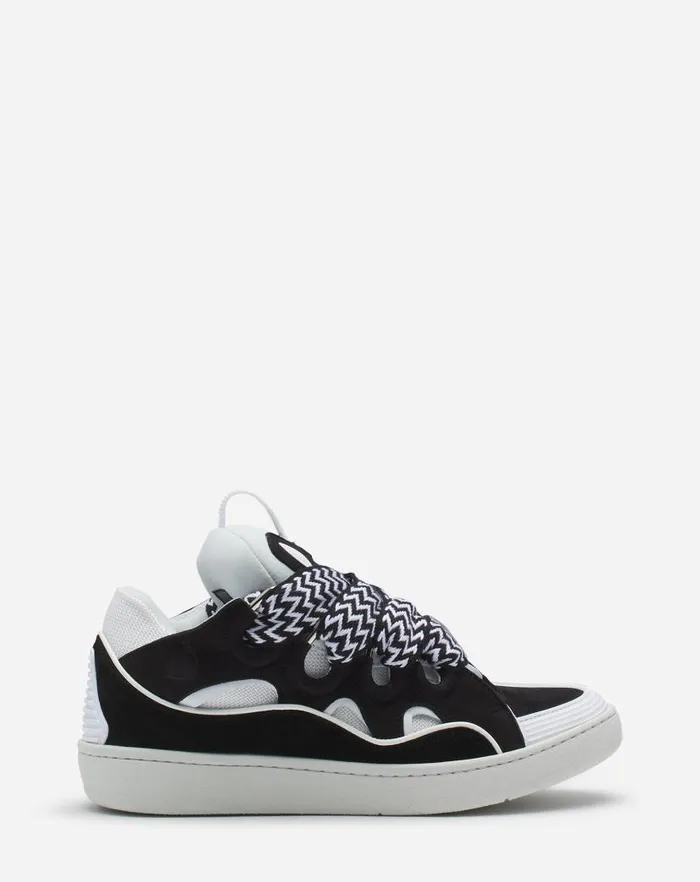 Women Lanvin Sneakers Leather Curb Sneakers Blackwhite
