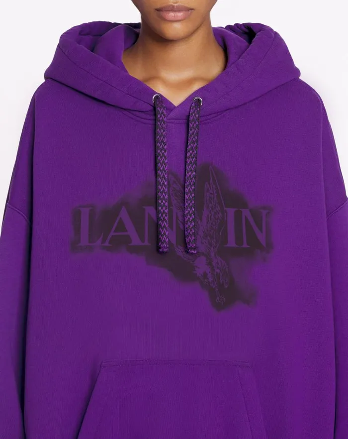 Women Lanvin TShirts and Sweatshirts Lanvin X Future Unisex Baggy Hoodie With Eagle Print Purple Reign Women Lanvin TShirts and Sweatshirts Lanvin X Future Unisex Baggy Hoodie With Eagle Print Purple Reign