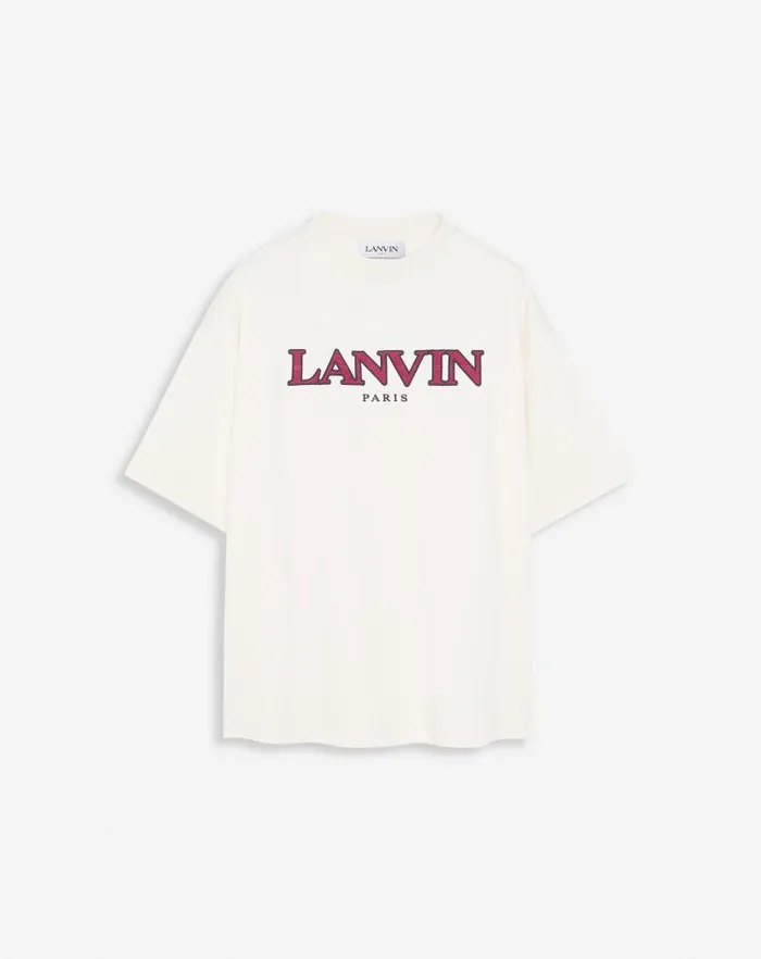 Women Lanvin TShirts and Sweatshirts Oversized Embroidered Curb Tshirt Cream
