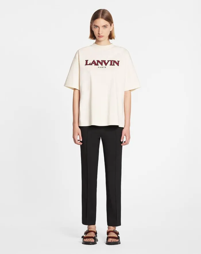 Women Lanvin TShirts and Sweatshirts Oversized Embroidered Curb Tshirt Cream