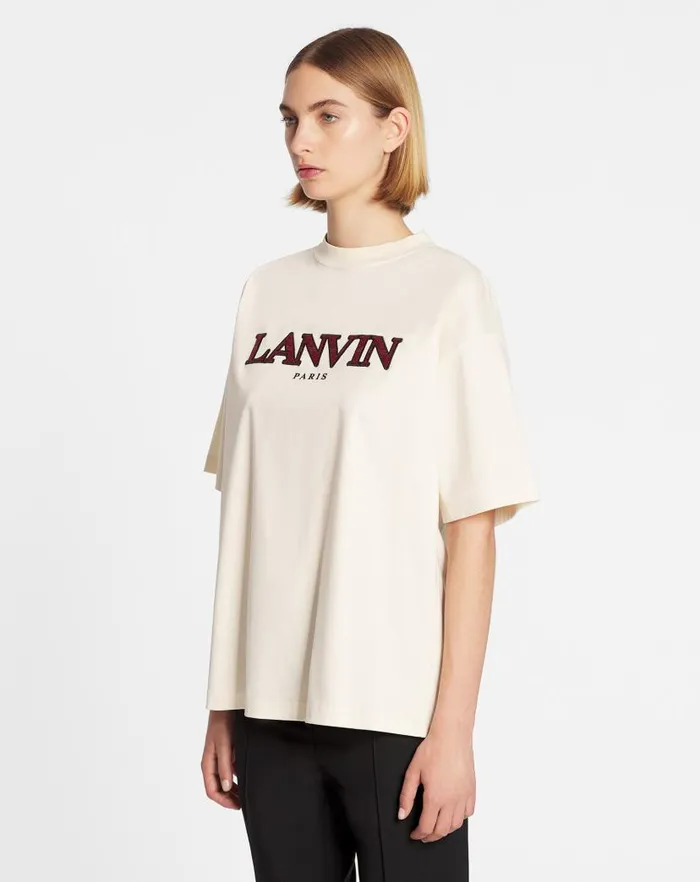 Women Lanvin TShirts and Sweatshirts Oversized Embroidered Curb Tshirt Cream