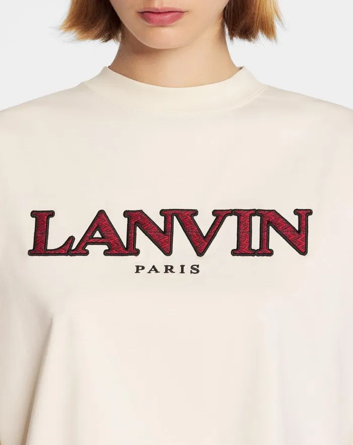 Women Lanvin TShirts and Sweatshirts Oversized Embroidered Curb Tshirt Cream