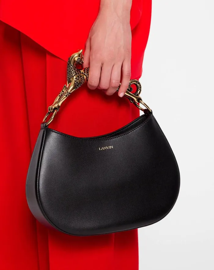 Women Lanvin Tote Bags and Top Handle Bags Hobo Cat Bag In Lamb Leather Black