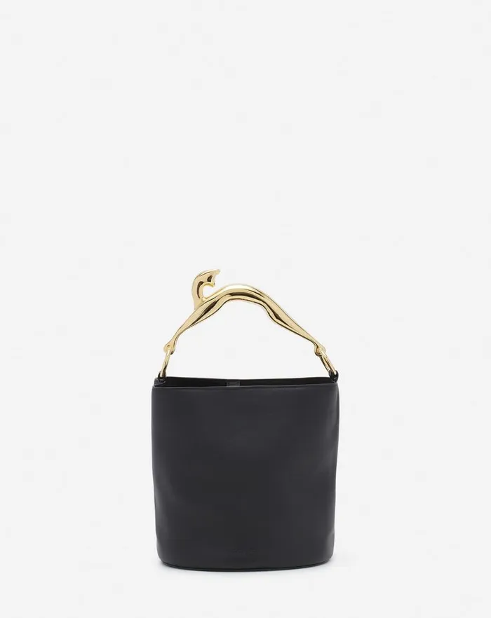 Women Lanvin Tote Bags and Top Handle Bags Leather Fusion Cat Bucket Bag Black