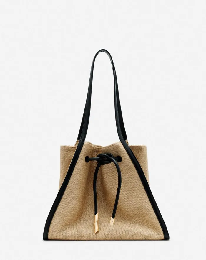 Women Lanvin Tote Bags and Top Handle Bags Sequence Bag In Leather And Raffia Naturalblack