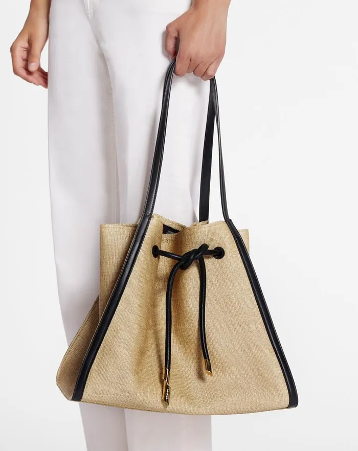 Women Lanvin Tote Bags and Top Handle Bags Sequence Bag In Leather And Raffia Naturalblack Women Lanvin Tote Bags and Top Handle Bags Sequence Bag In Leather And Raffia Naturalblack