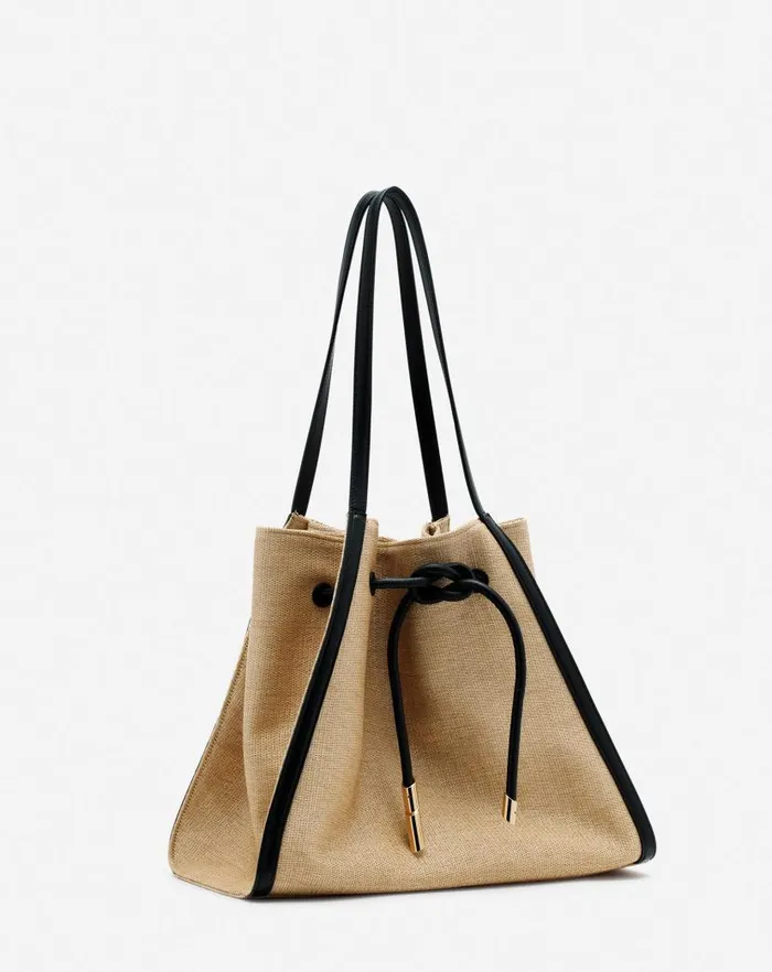 Women Lanvin Tote Bags and Top Handle Bags Sequence Bag In Leather And Raffia Naturalblack Women Lanvin Tote Bags and Top Handle Bags Sequence Bag In Leather And Raffia Naturalblack