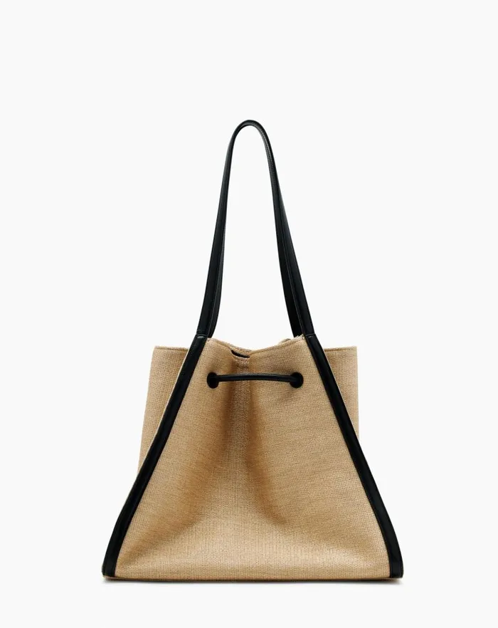 Women Lanvin Tote Bags and Top Handle Bags Sequence Bag In Leather And Raffia Naturalblack Women Lanvin Tote Bags and Top Handle Bags Sequence Bag In Leather And Raffia Naturalblack