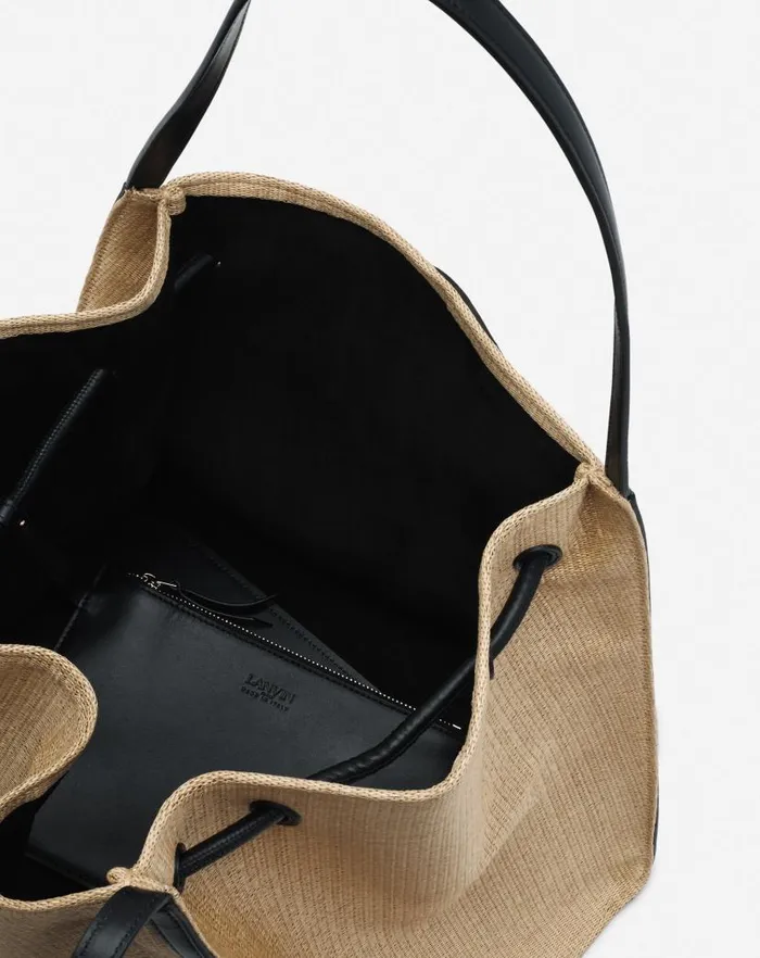 Women Lanvin Tote Bags and Top Handle Bags Sequence Bag In Leather And Raffia Naturalblack Women Lanvin Tote Bags and Top Handle Bags Sequence Bag In Leather And Raffia Naturalblack