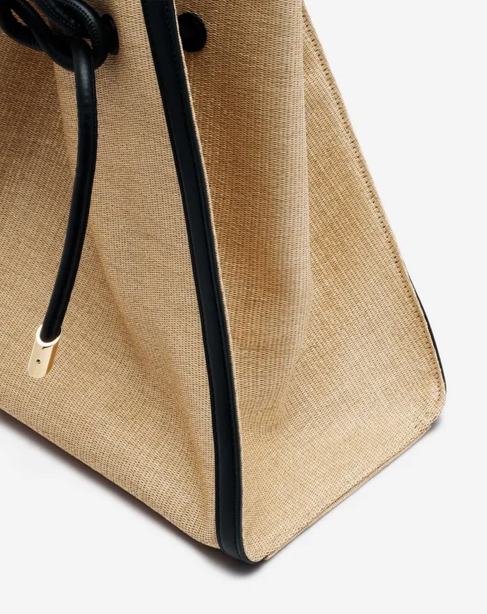 Women Lanvin Tote Bags and Top Handle Bags Sequence Bag In Leather And Raffia Naturalblack Women Lanvin Tote Bags and Top Handle Bags Sequence Bag In Leather And Raffia Naturalblack
