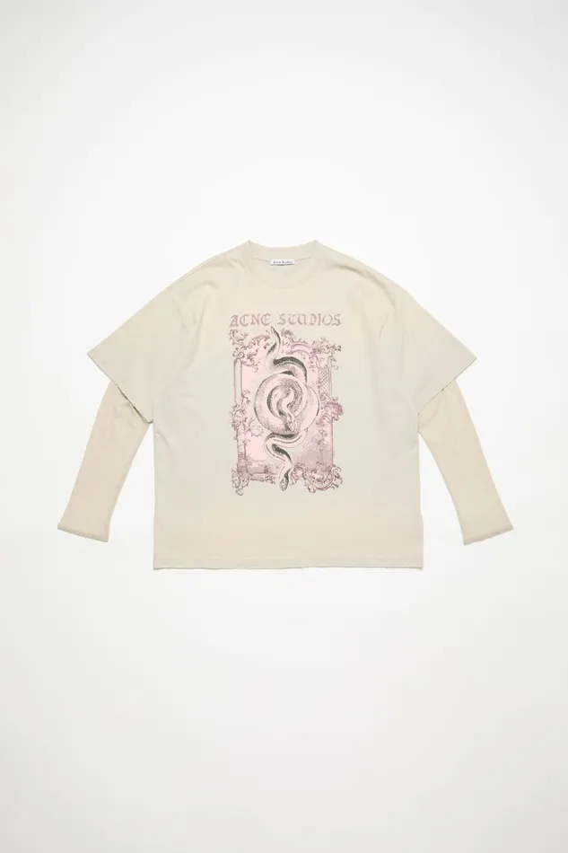 Women Layered Print Tshirt Faded Grey Acne Studios Tshirts