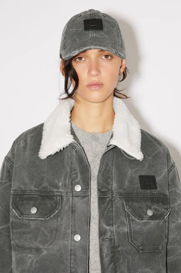 Women Leather Face Patch Cap Carbon Grey Acne Studios Hats