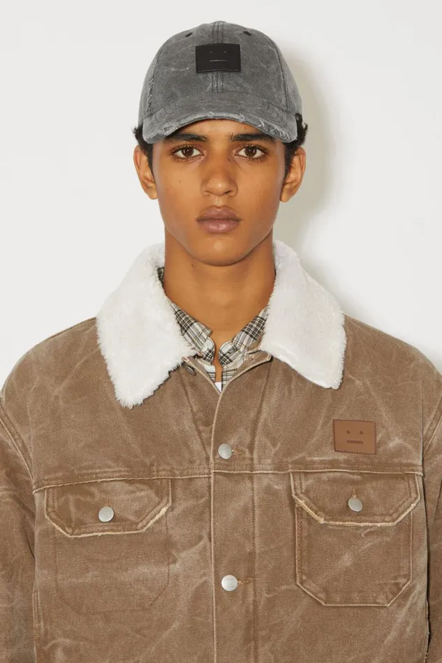 Women Leather Face Patch Cap Carbon Grey Acne Studios Hats