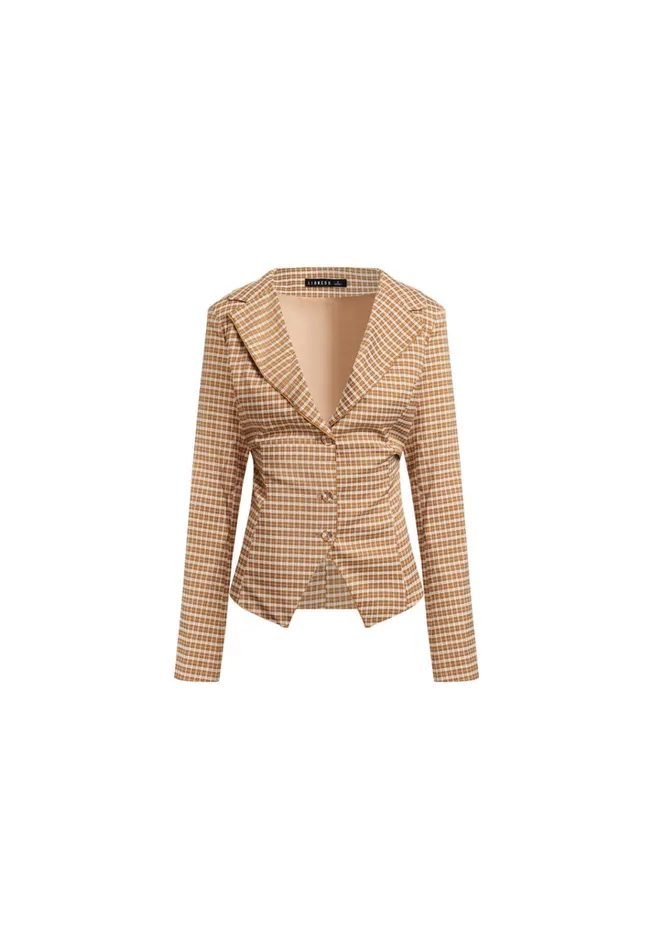 Women Lioness Fashion Tops BANKS CROP BLAZER Chocolate Check
