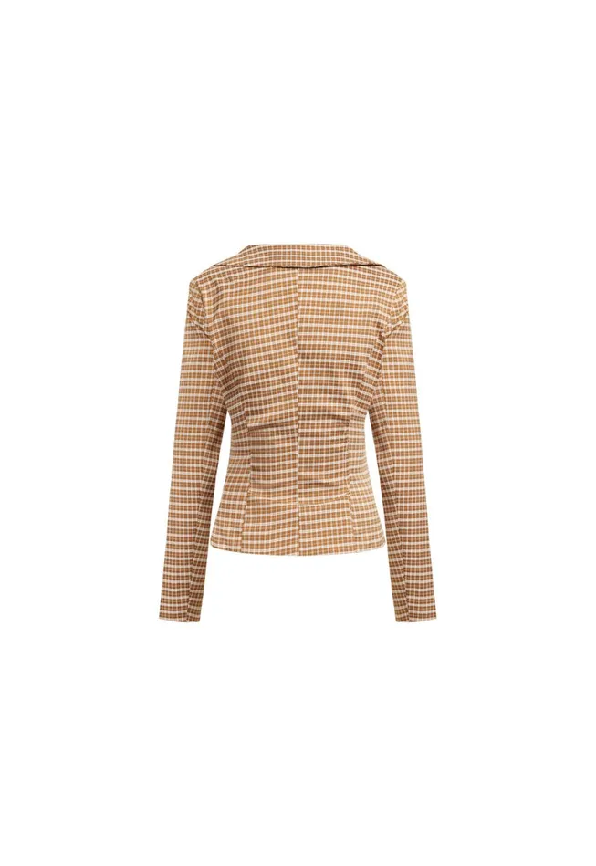 Women Lioness Fashion Tops BANKS CROP BLAZER Chocolate Check