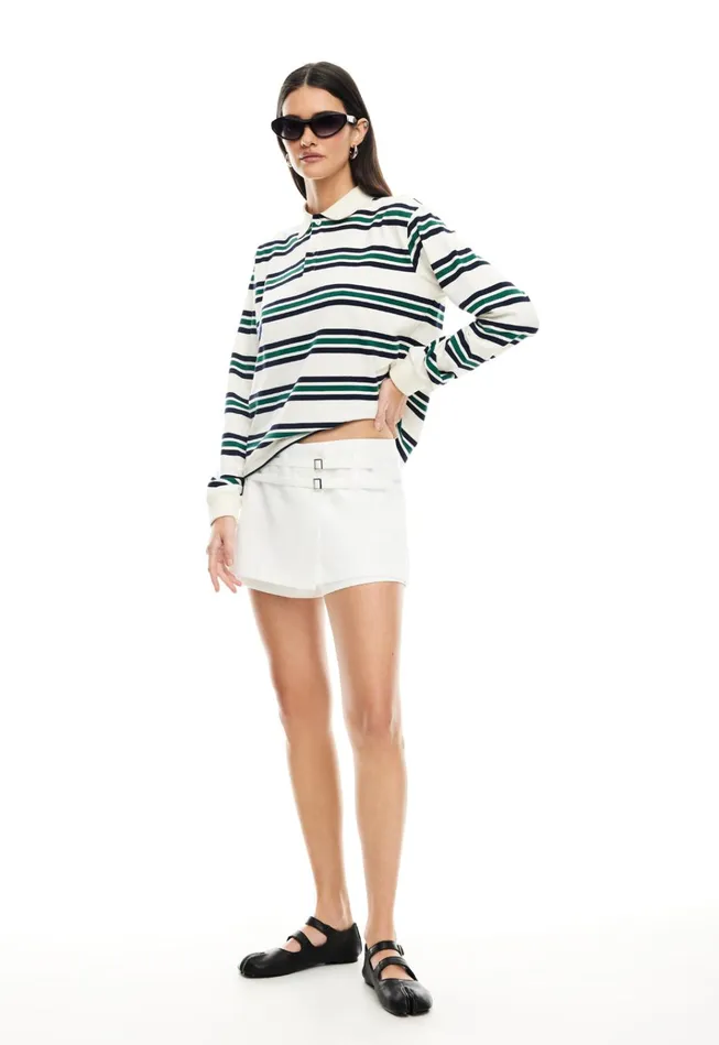 Women Lioness Fashion Tops LEISURE LONG SLEEVE POLO Ivory Moss