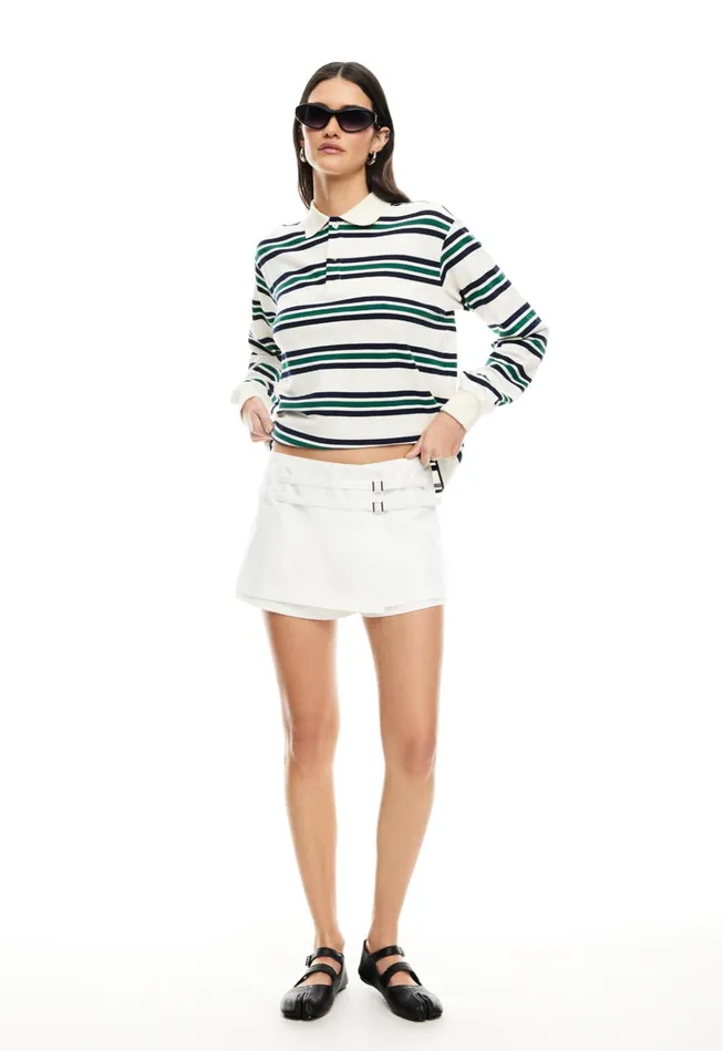 Women Lioness Fashion Tops LEISURE LONG SLEEVE POLO Ivory Moss Women Lioness Fashion Tops LEISURE LONG SLEEVE POLO Ivory Moss