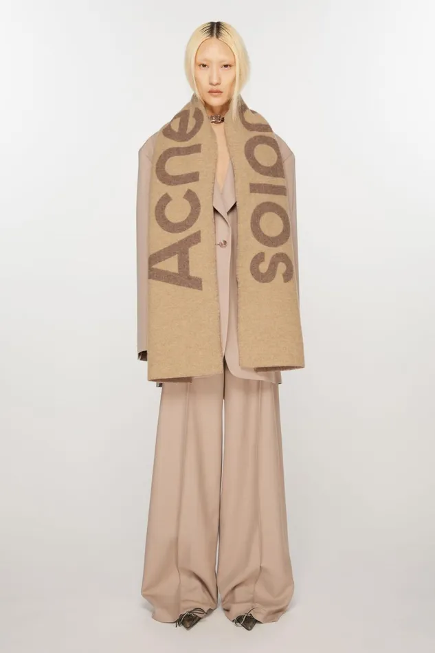 Women Logo Jacquard Scarf 8211 Narrow Camel Brown Acne Studios Scarves