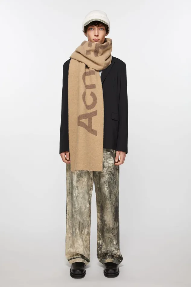 Women Logo Jacquard Scarf 8211 Narrow Camel Brown Acne Studios Scarves