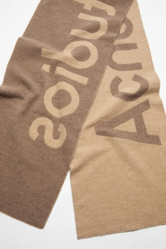 Women Logo Jacquard Scarf 8211 Narrow Camel Brown Acne Studios Scarves