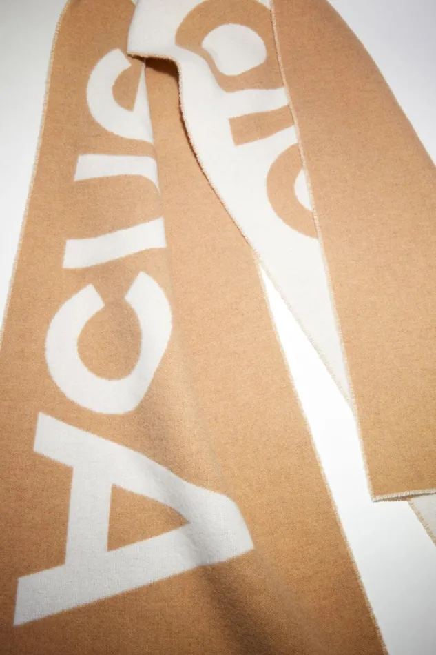 Women Logo Jacquard Scarf 8211 Narrow Oat Beigecamel Acne Studios Scarves