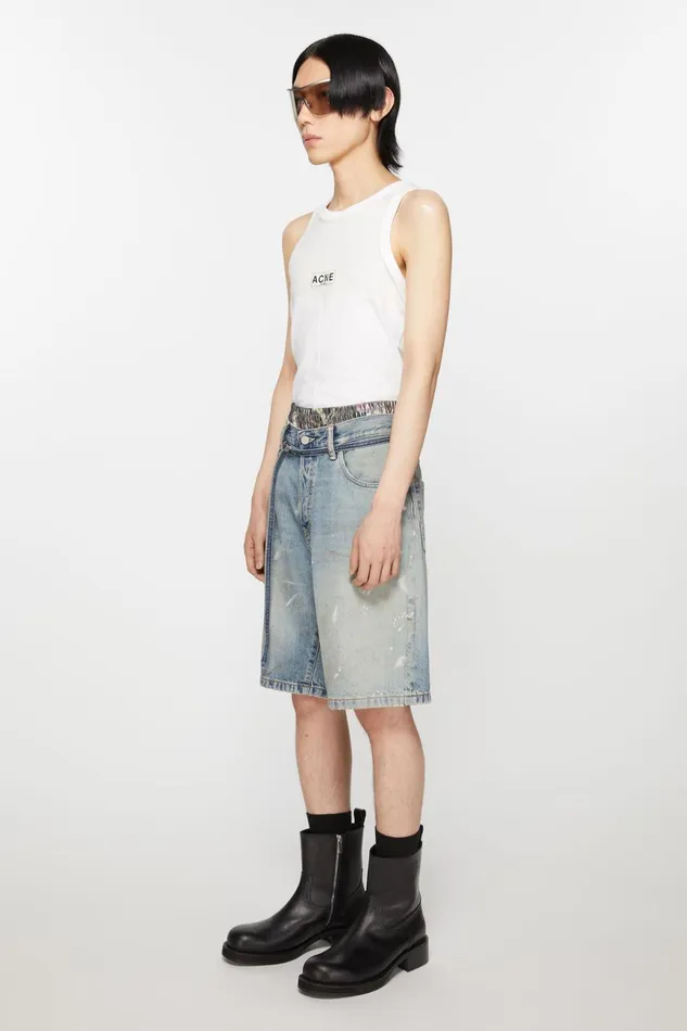 Women Loose Fit Denim Shorts Light Blue Acne Studios Shorts