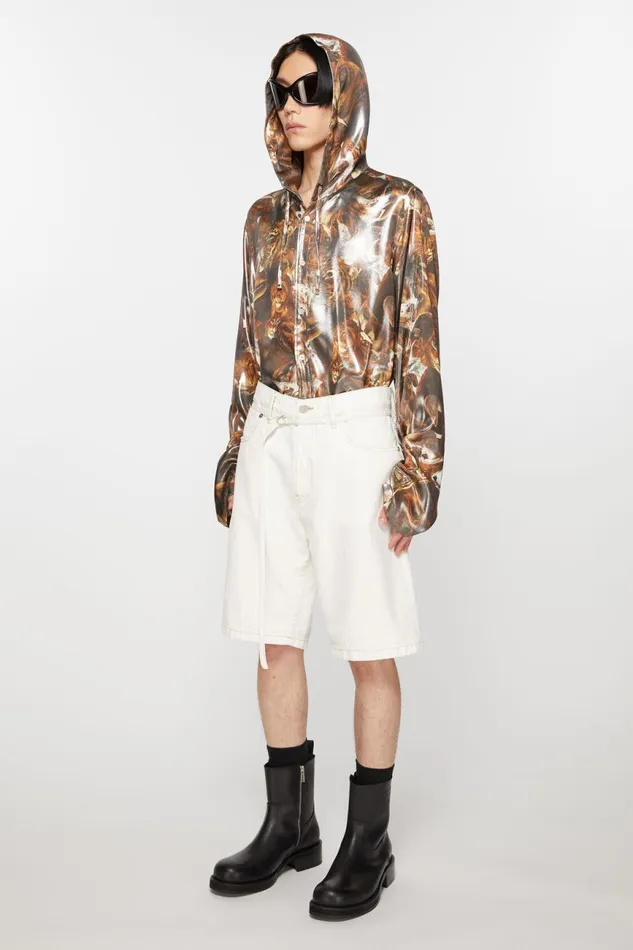 Women Loose Fit Denim Shorts Off White Acne Studios Shorts