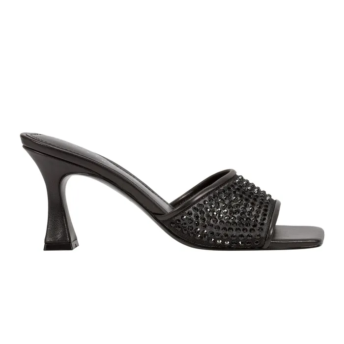 Women Marc Fisher Delaney Studded Slide Sandal Black Leather Sandals