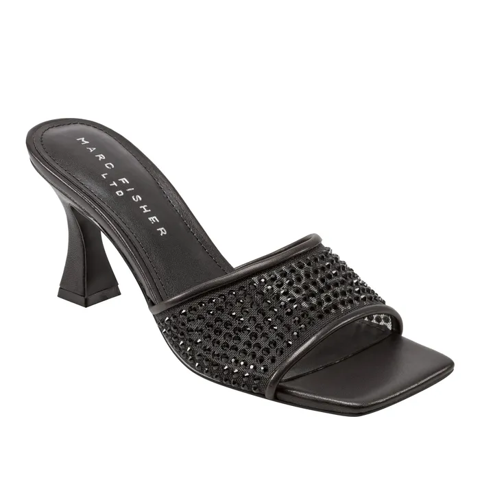 Women Marc Fisher Delaney Studded Slide Sandal Black Leather Sandals