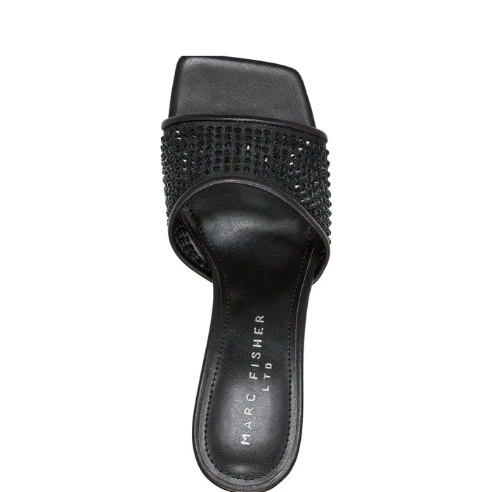 Women Marc Fisher Delaney Studded Slide Sandal Black Leather Sandals