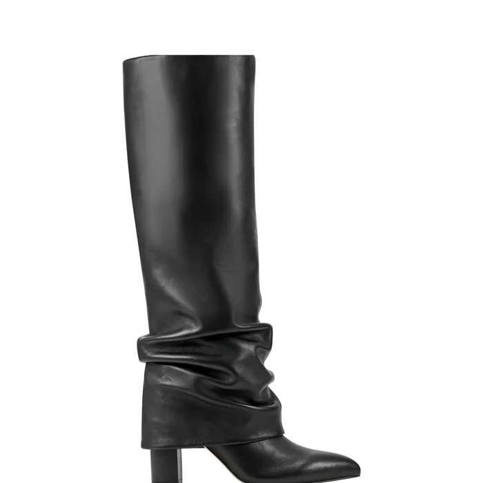 Women Marc Fisher Lalita Foldover Dress Boot Black Leather Boots and Booties