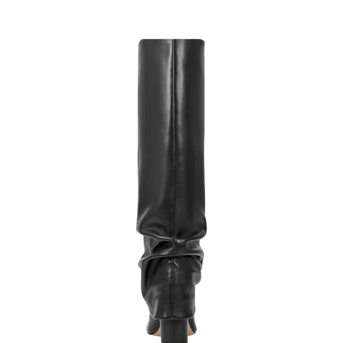 Women Marc Fisher Lalita Foldover Dress Boot Black Leather Boots and Booties