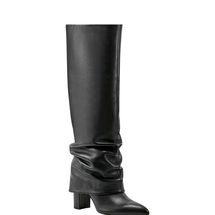 Women Marc Fisher Lalita Foldover Dress Boot Black Leather Boots and Booties