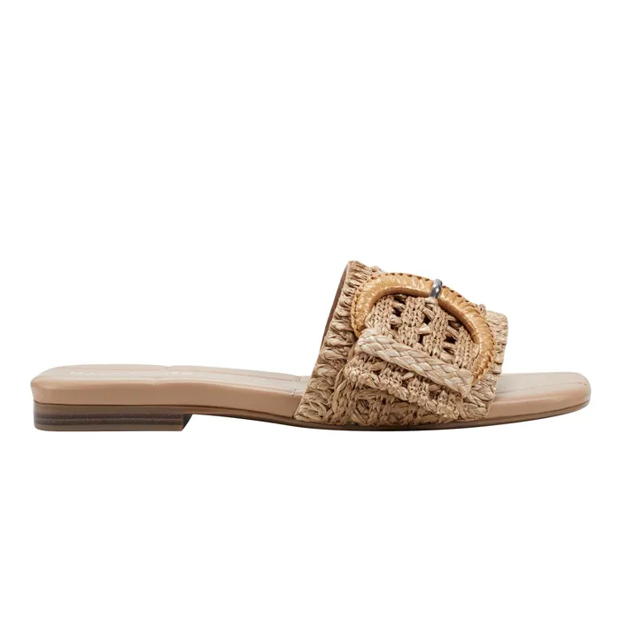 Women Marc Fisher Loree Flat Slide Sandal Brown Mules and Slides