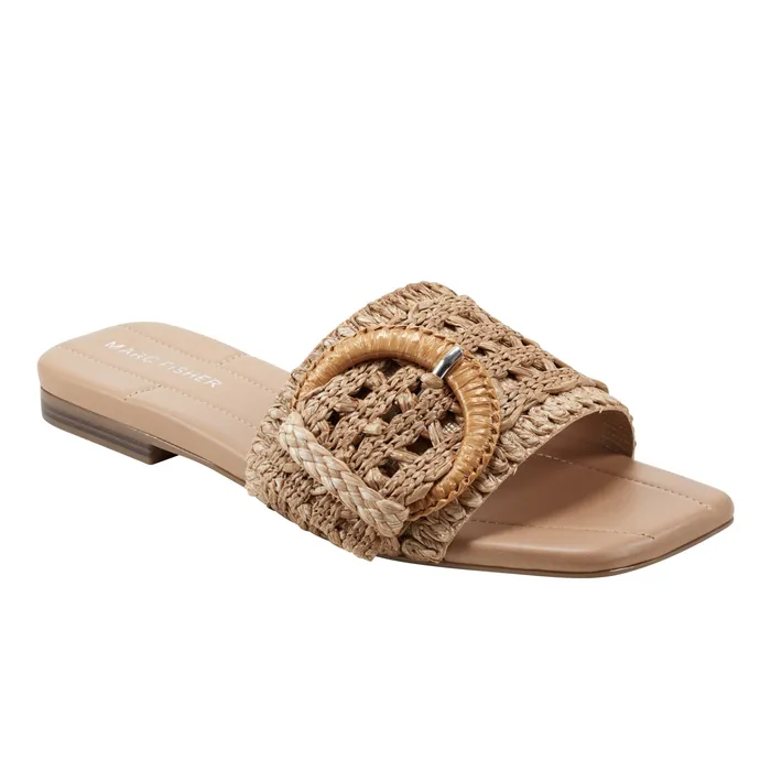 Women Marc Fisher Loree Flat Slide Sandal Brown Mules and Slides