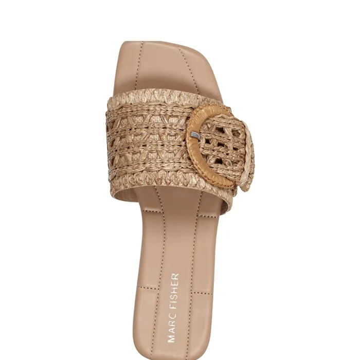 Women Marc Fisher Loree Flat Slide Sandal Brown Mules and Slides