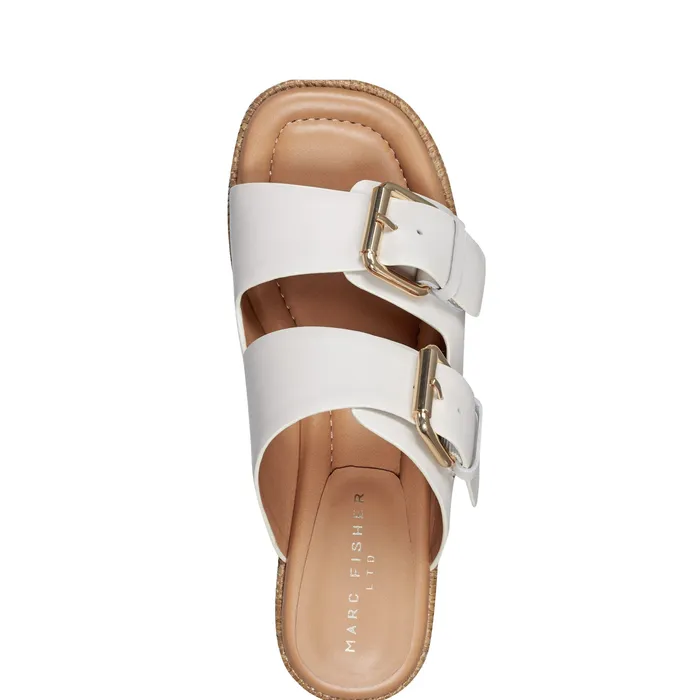 Women Marc Fisher Palery Platform Buckle Slide Sandal Ivory Leather Mules and Slides