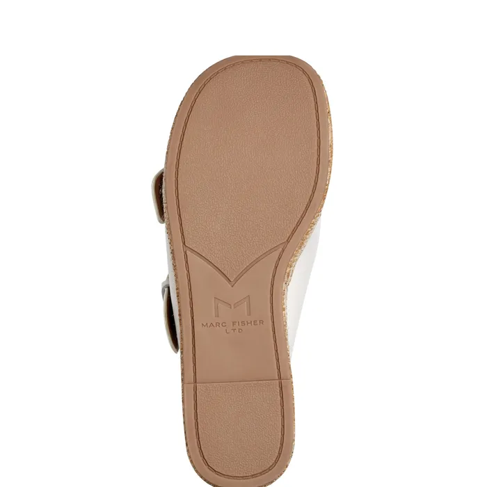 Women Marc Fisher Palery Platform Buckle Slide Sandal Ivory Leather Mules and Slides