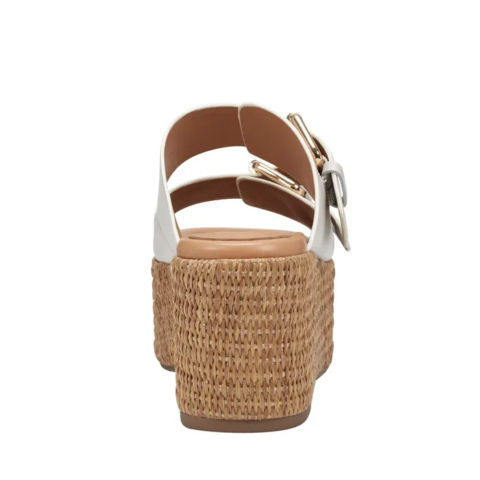 Women Marc Fisher Palery Platform Buckle Slide Sandal Ivory Leather Mules and Slides