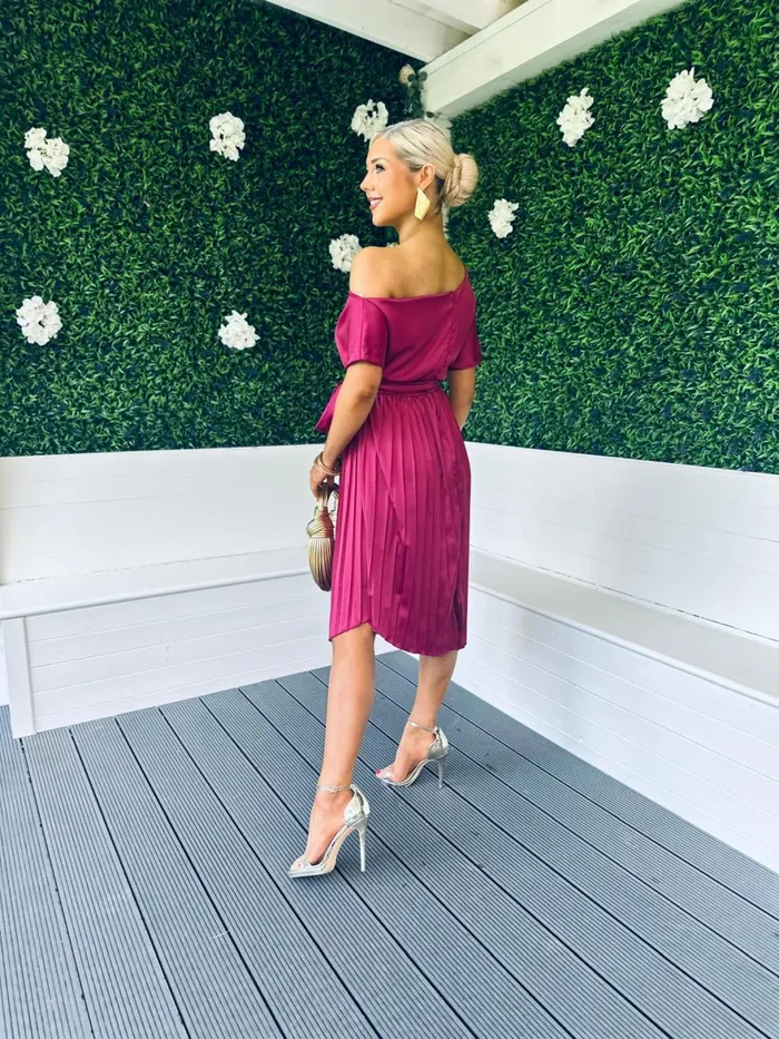 Women Maxi Canella Lane Enya Pleated Occasion Dress Wine