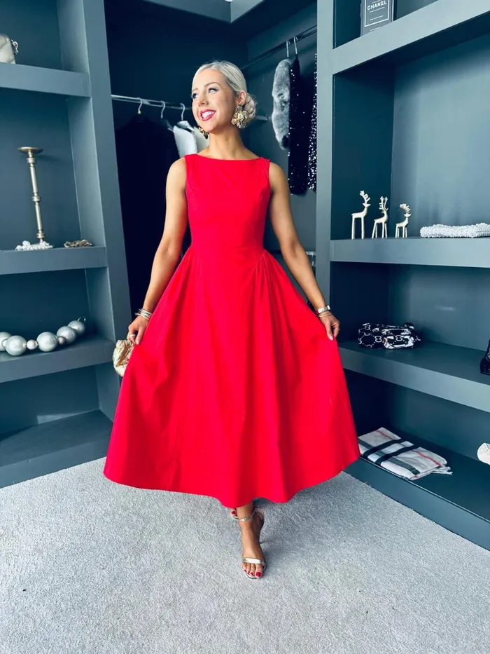 Women Maxi Canella Lane Erika Detailed Midi Dress Red