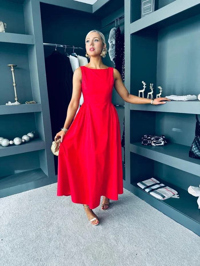 Women Maxi Canella Lane Erika Detailed Midi Dress Red
