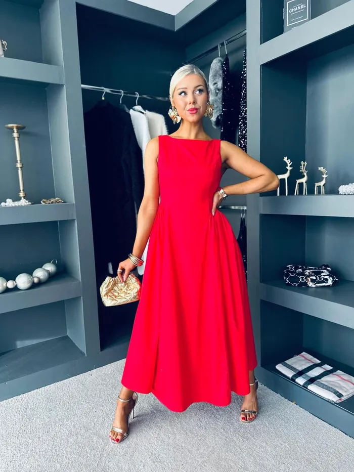 Women Maxi Canella Lane Erika Detailed Midi Dress Red