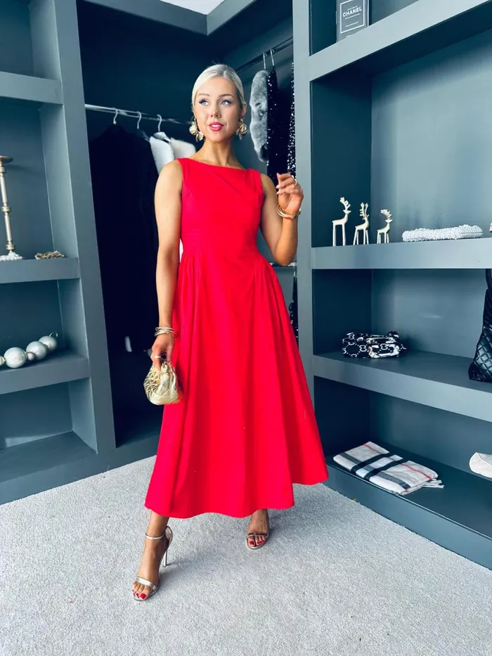 Women Maxi Canella Lane Erika Detailed Midi Dress Red