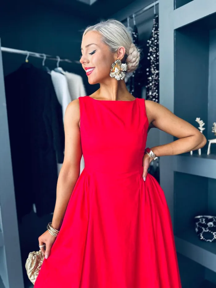 Women Maxi Canella Lane Erika Detailed Midi Dress Red