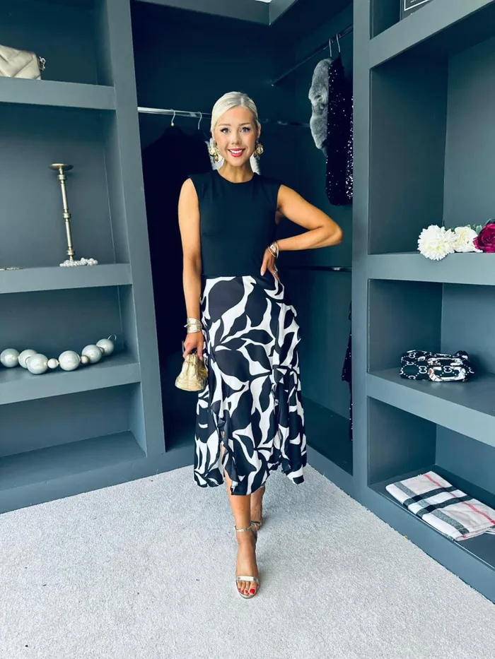 Women Maxi Canella Lane Fiona Leaf Print 2 In 1 Midi Dress Monochrome