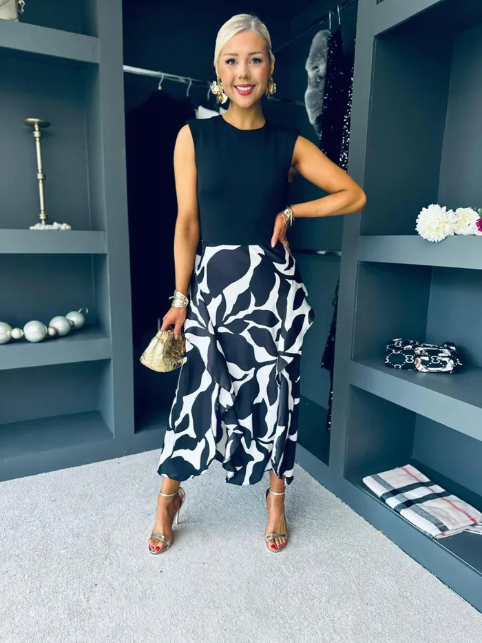 Women Maxi Canella Lane Fiona Leaf Print 2 In 1 Midi Dress Monochrome