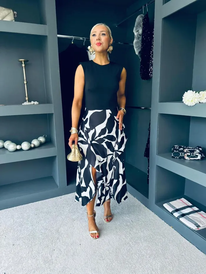 Women Maxi Canella Lane Fiona Leaf Print 2 In 1 Midi Dress Monochrome
