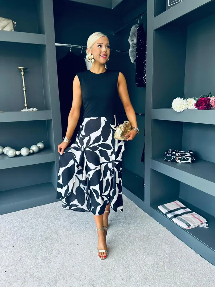 Women Maxi Canella Lane Fiona Leaf Print 2 In 1 Midi Dress Monochrome