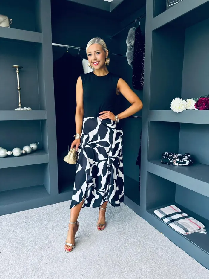 Women Maxi Canella Lane Fiona Leaf Print 2 In 1 Midi Dress Monochrome